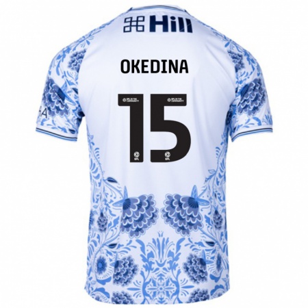 Kandiny Bambino Maglia Jubril Okedina #15 Bianco Blu Kit Gara Away 2024/25 Maglietta