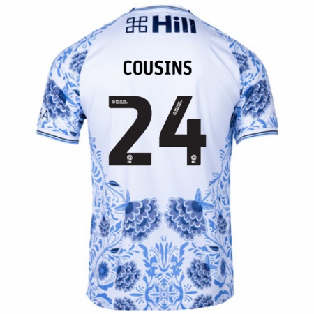 Kandiny Bambino Maglia Jordan Cousins #24 Bianco Blu Kit Gara Away 2024/25 Maglietta