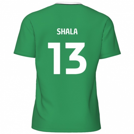 Kandiny Bambino Maglia Laurence Shala #13 Verde Strisce Bianche Kit Gara Away 2024/25 Maglietta