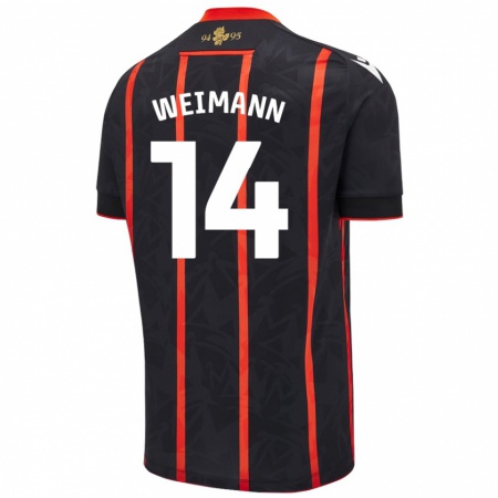 Kandiny Niño Camiseta Andreas Weimann #14 Negro Rojo 2ª Equipación 2024/25 La Camisa México