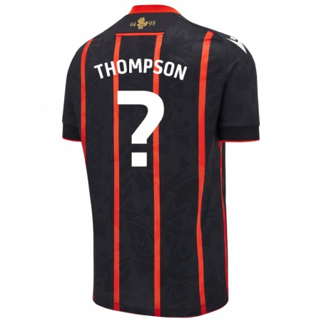 Kandiny Bambino Maglia Luke Thompson #0 Nero Rosso Kit Gara Away 2024/25 Maglietta