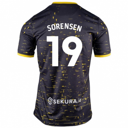 Kandiny Bambino Maglia Jacob Lungi Sørensen #19 Nero Giallo Kit Gara Away 2024/25 Maglietta