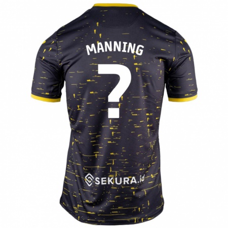 Kandiny Bambino Maglia Adian Manning #0 Nero Giallo Kit Gara Away 2024/25 Maglietta