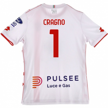 Kandiny Bambino Maglia Alessio Cragno #1 Bianco Rosso Kit Gara Away 2024/25 Maglietta