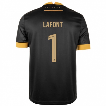 Kandiny Bambino Maglia Alban Lafont #1 Nero Marrone Kit Gara Away 2024/25 Maglietta