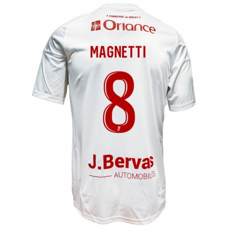 Kandiny Bambino Maglia Hugo Magnetti #8 Bianco Rosso Kit Gara Away 2024/25 Maglietta