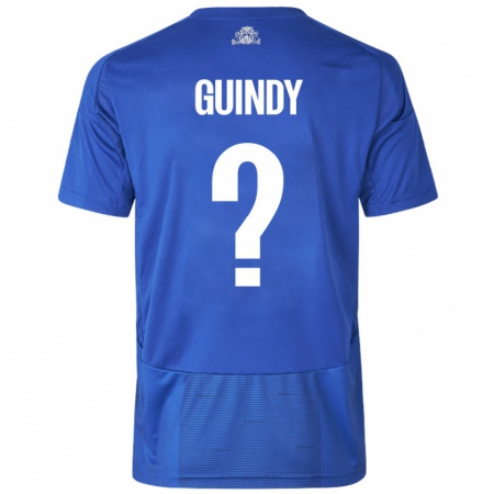 Kandiny Bambino Maglia Eliot Guindy #0 Bianco Blu Kit Gara Away 2024/25 Maglietta