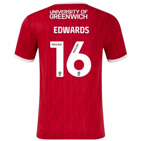 Kandiny Uomo Maglia Josh Edwards #16 Rosso Bianco Kit Gara Home 2024/25 Maglietta