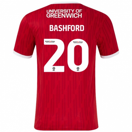 Kandiny Hombre Camiseta Mary Bashford #20 Rojo Blanco 1ª Equipación 2024/25 La Camisa