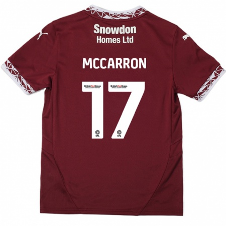 Kandiny Uomo Maglia Liam Mccarron #17 Borgogna Kit Gara Home 2024/25 Maglietta