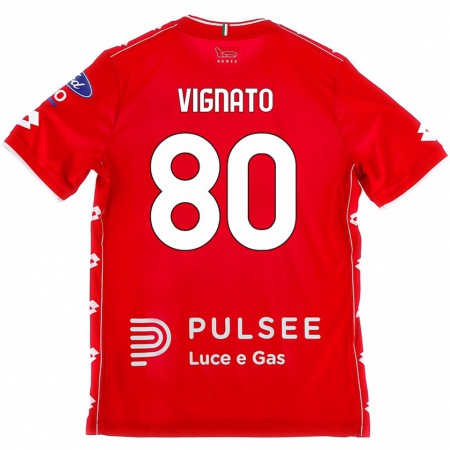 Kandiny Hombre Camiseta Samuele Vignato #80 Rojo Blanco 1ª Equipación 2024/25 La Camisa México