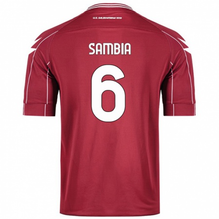 Kandiny Uomo Maglia Junior Sambia #6 Borgogna Kit Gara Home 2024/25 Maglietta