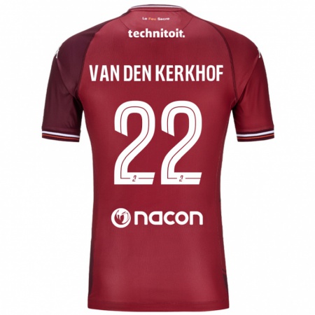 Kandiny Män Kevin Van Den Kerkhof #22 Röda Granata Hemmatröja Matchtröjor 2024/25 Tröjor T-Tröja