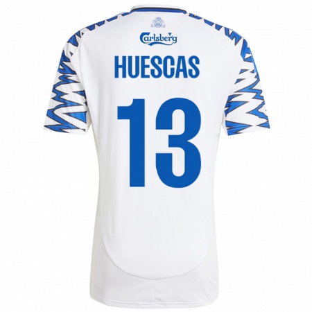 Kandiny Hombre Camiseta Rodrigo Huescas #13 Blanco Azul Cielo 1ª Equipación 2024/25 La Camisa