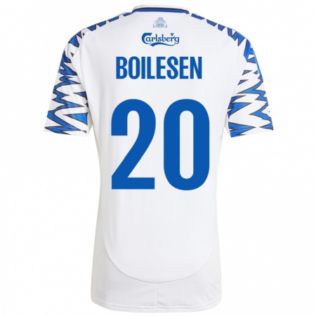 Kandiny Hombre Camiseta Nicolai Boilesen #20 Blanco Azul Cielo 1ª Equipación 2024/25 La Camisa