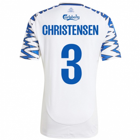 Kandiny Män Sebastian Christensen #3 Vit Himmelsblå Hemmatröja Matchtröjor 2024/25 Tröjor T-Tröja