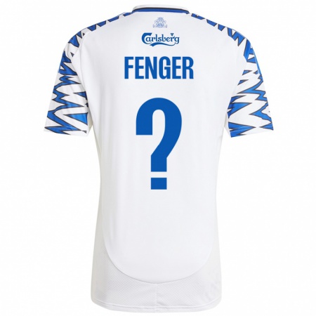 Kandiny Uomo Maglia Oskar Fenger #0 Bianco Azzurro Kit Gara Home 2024/25 Maglietta