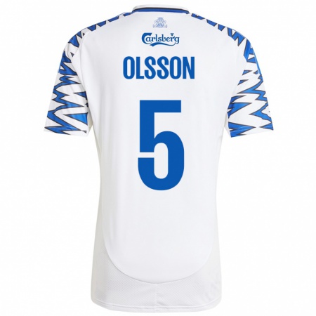 Kandiny Uomo Maglia Cornelius Olsson #5 Bianco Azzurro Kit Gara Home 2024/25 Maglietta