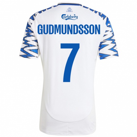 Kandiny Hombre Camiseta Galdur Gudmundsson #7 Blanco Azul Cielo 1ª Equipación 2024/25 La Camisa