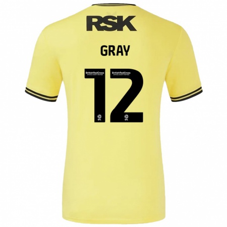 Kandiny Hombre Camiseta Jessica Gray #12 Amarillo Negro 2ª Equipación 2024/25 La Camisa