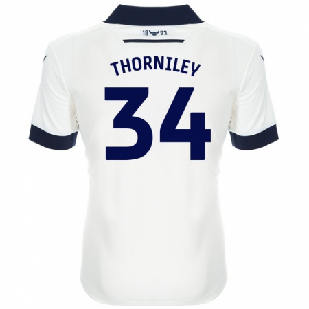 Kandiny Män Jordan Thorniley #34 Vit Marinblå Bortatröja Matchtröjor 2024/25 Tröjor T-Tröja