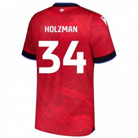 Kandiny Uomo Maglia Louie Holzman #34 Rosso Nero Kit Gara Away 2024/25 Maglietta