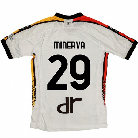 Kandiny Uomo Maglia Francesco Minerva #29 Bianco Nero Kit Gara Away 2024/25 Maglietta