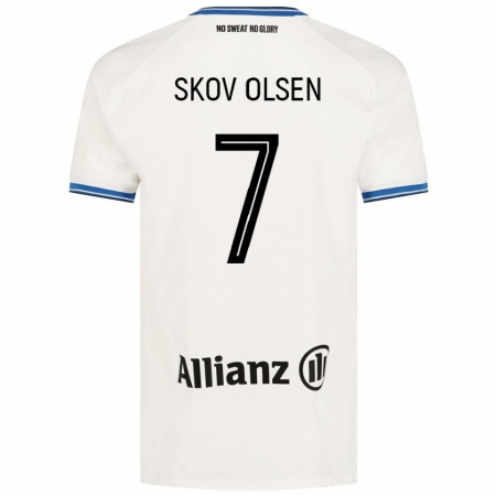 Kandiny Män Andreas Skov Olsen #7 Vit Bortatröja Matchtröjor 2024/25 Tröjor T-Tröja