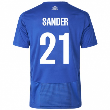 Kandiny Män Theo Sander #21 Vit Blå Bortatröja Matchtröjor 2024/25 Tröjor T-Tröja