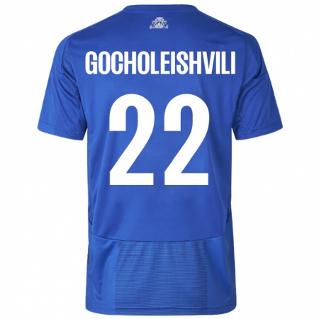 Kandiny Hombre Camiseta Giorgi Gocholeishvili #22 Blanco Azul 2ª Equipación 2024/25 La Camisa