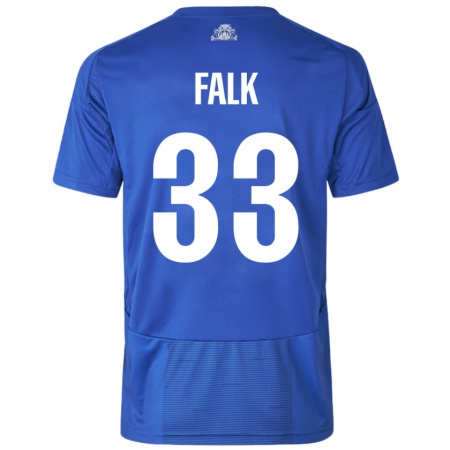 Kandiny Hombre Camiseta Rasmus Falk #33 Blanco Azul 2ª Equipación 2024/25 La Camisa