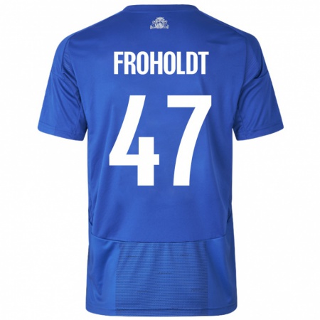 Kandiny Hombre Camiseta Victor Froholdt #47 Blanco Azul 2ª Equipación 2024/25 La Camisa