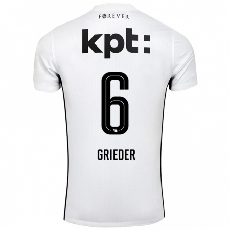 Kandiny Mujer Camiseta Lionel Grieder #6 Blanco Negro 2ª Equipación 2024/25 La Camisa