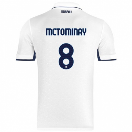 Kandiny Bambino Maglia Scott Mctominay #8 Bianco Blu Reale Kit Gara Away 2024/25 Maglietta