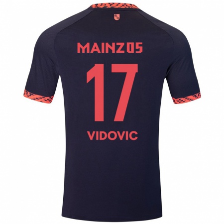 Kandiny Bambino Maglia Gabriel Vidovic #17 Blu Corallo Rosso Kit Gara Away 2024/25 Maglietta