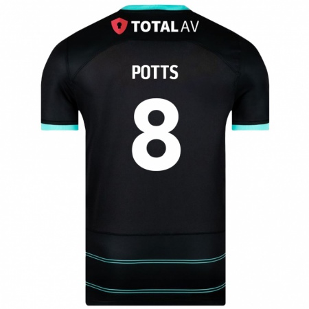 Kandiny Bambino Maglia Freddie Potts #8 Nero Kit Gara Away 2024/25 Maglietta