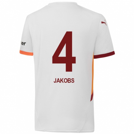 Kandiny Bambino Maglia Ismail Jakobs #4 Bianco Giallo Rosso Kit Gara Away 2024/25 Maglietta