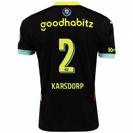 Kandiny Bambino Maglia Rick Karsdorp #2 Nero Giallo Kit Gara Away 2024/25 Maglietta