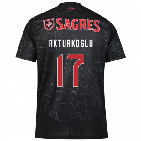 Kandiny Bambino Maglia Kerem Aktürkoğlu #17 Nero Rosso Kit Gara Away 2024/25 Maglietta