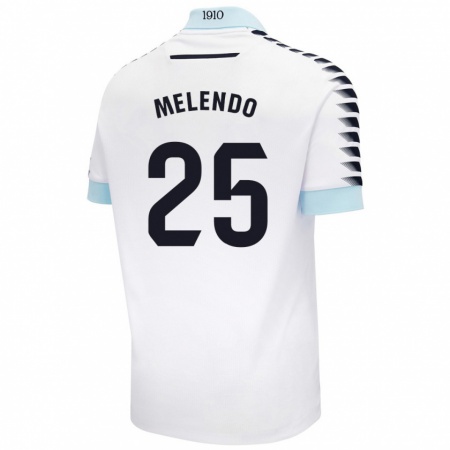 Kandiny Bambino Maglia Óscar Melendo #25 Bianco Blu Kit Gara Away 2024/25 Maglietta