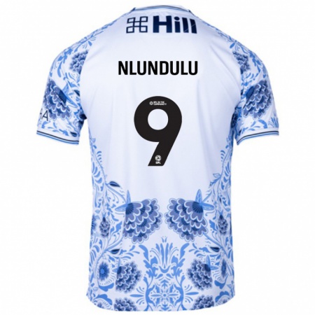 Kandiny Bambino Maglia Dan Nlundulu #9 Bianco Blu Kit Gara Away 2024/25 Maglietta