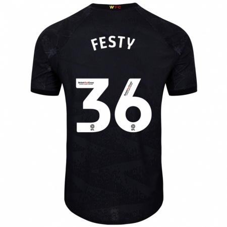 Kandiny Bambino Maglia Festy Ebosele #36 Nero Bianco Kit Gara Away 2024/25 Maglietta