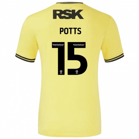 Kandiny Uomo Maglia Dan Potts #15 Giallo Nero Kit Gara Away 2024/25 Maglietta