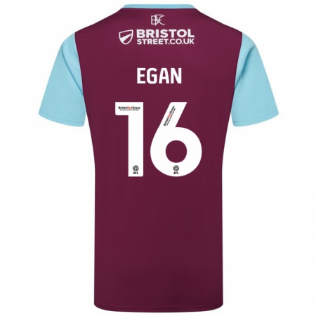 Kandiny Uomo Maglia John Egan #16 Borgogna Azzurro Kit Gara Home 2024/25 Maglietta